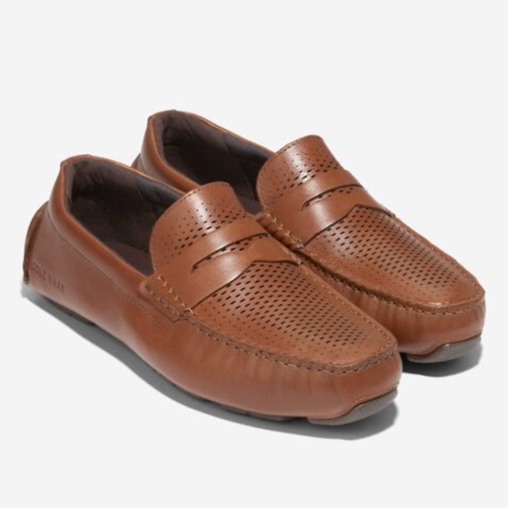 Cole Haan Men's Brown Laser Penny Driver Loafers